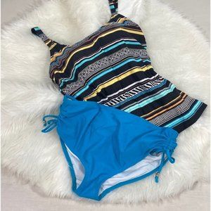 2 pc striped tankini set in teal blue?